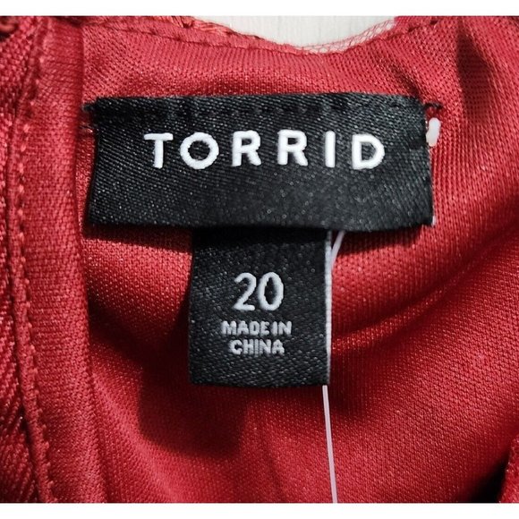 NEW Torrid Women's Textured Floral Mesh Puff Short Sleeve Dress Red Plus Size 20 - Picture 7 of 12